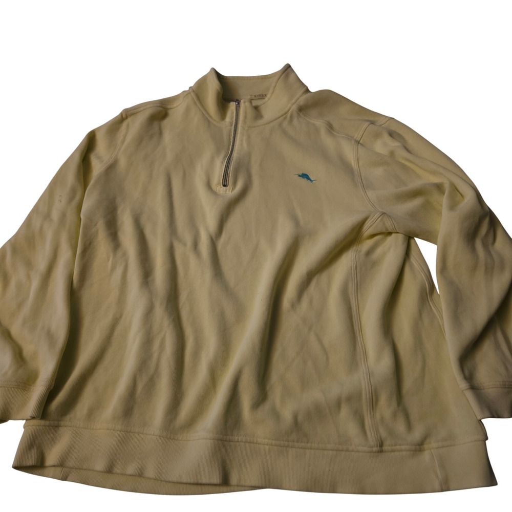 Tommy Bahama Relax Mens XXXL Yellow Ribbed Quarter Zip Pullover Marlin Logo